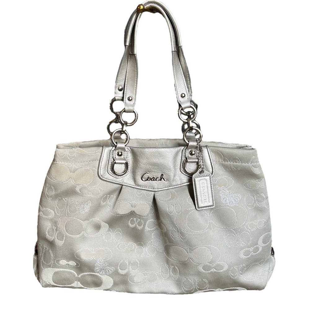 Coach gray and silver Ashley Signature Garden Carryall purse shoulder bag tote